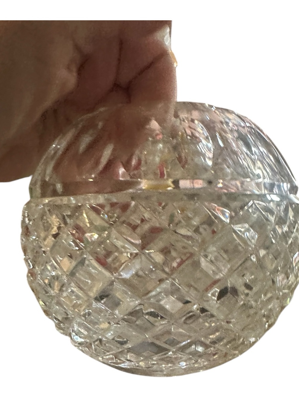 Vintage Cut Crystal Rose Bowl - Diamond Pattern - Picture 2 of 4